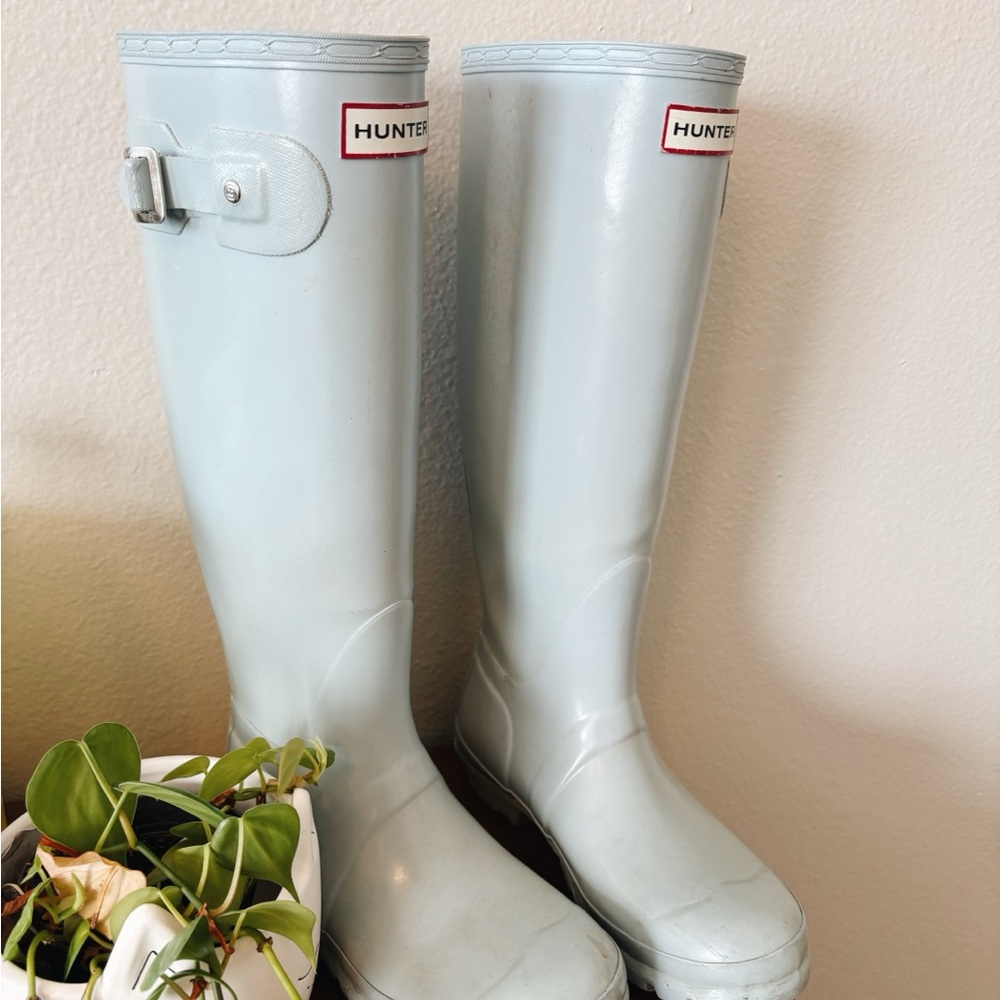 Hunter | tall light blue rain boots